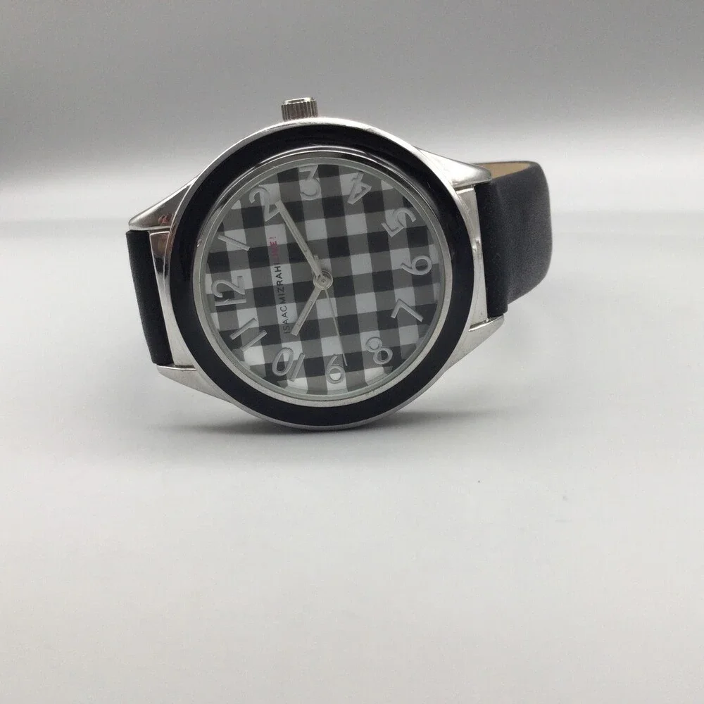 Isaac Mizrahi Live Womens Watch 36mm Black Check Dial Leather IM2647 New Battery
